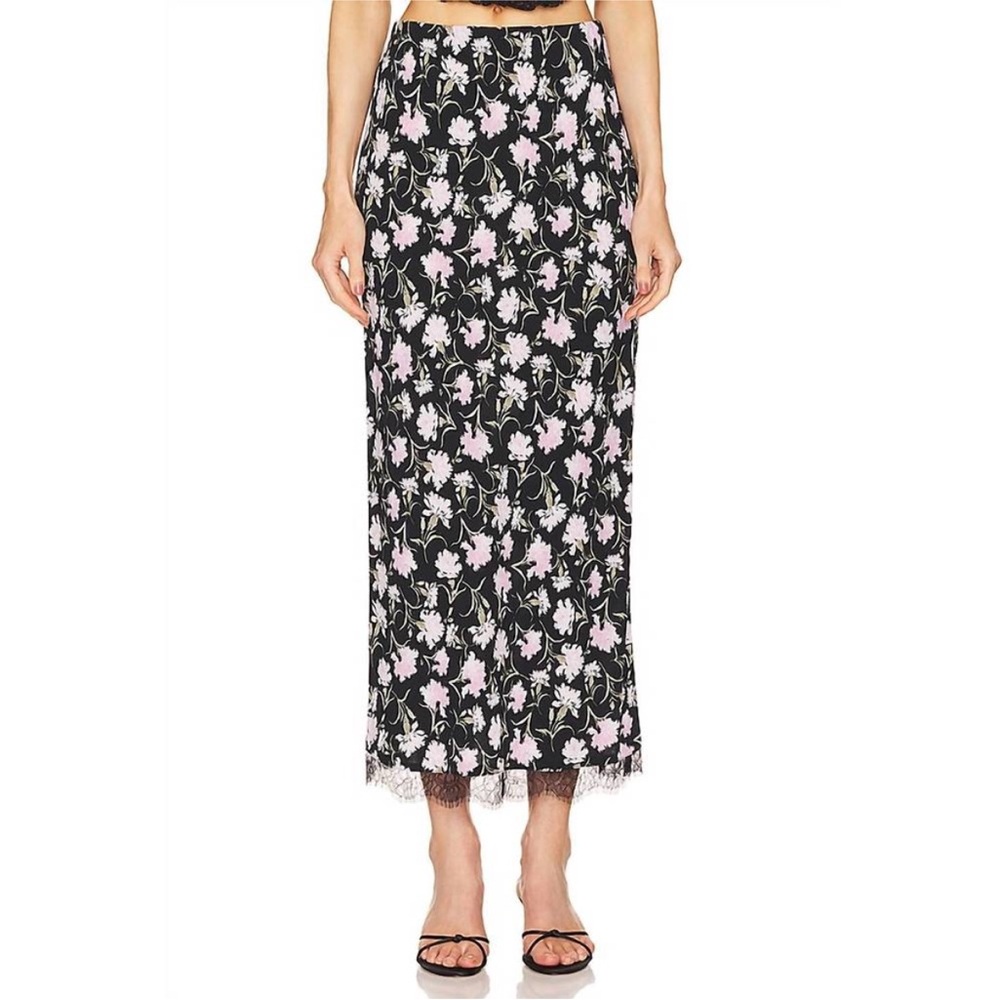 NWOT LOVESHACKFANCY castle midi skirt night pearl | lace pink black white floral